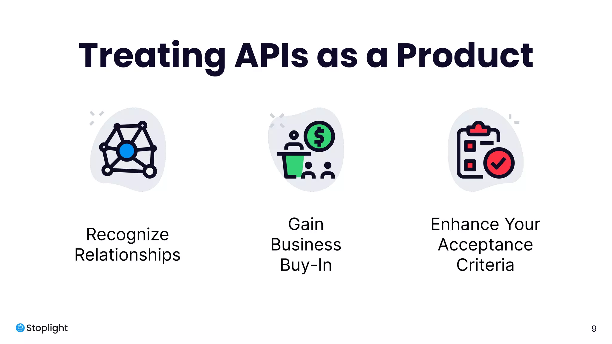 9
Treating APIs as a Product
Recognize
Relationships
Gain
Business
Buy-In
Enhance Your
Acceptance
Criteria
 