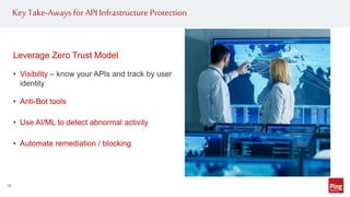 Leverage Zero Trust Model
• Visibility – know your APIs and track by user
identity
• Anti-Bot tools
• Use AI/ML to detect abnormal activity
• Automate remediation / blocking
Key Take-Aways for API Infrastructure Protection
15
 
