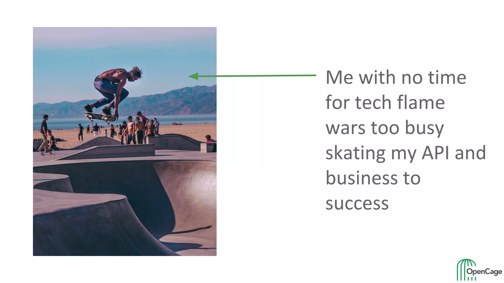 Me with no time
for tech flame
wars too busy
skating my API and
business to
success
 