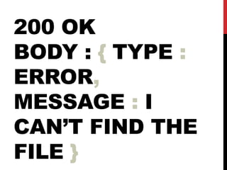 200 OK
BODY : { TYPE :
ERROR,
MESSAGE : I
CAN’T FIND THE
FILE }
 