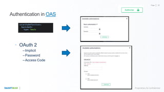Page
Proprietary & Confidential
Authentication in OAS
• OAuth 2
–Implicit
–Password
–Access Code
39
 