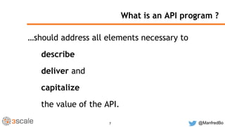 @ManfredBo7
What is an API program ?
…should address all elements necessary to
describe
deliver and
capitalize
the value o...