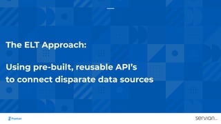 The ELT Approach:
Using pre-built, reusable API’s
to connect disparate data sources
 