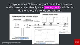 @mniinioja @apiopscycles
Everyone hates NFRs so why not make them as easy
and business user friendly as a coloring book - adults can
do them, too, it’s trendy and relaxing.
 