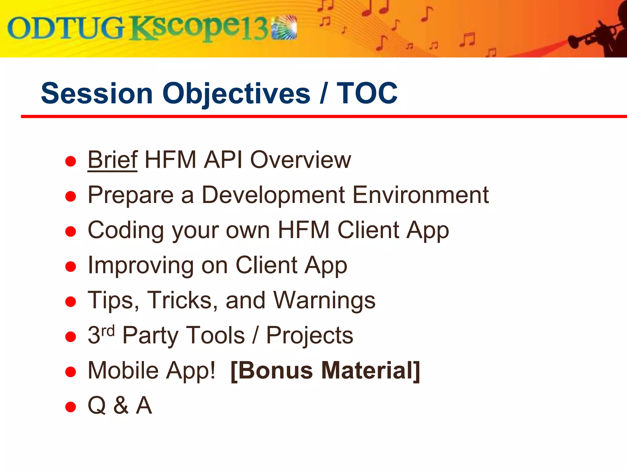  Code Samples will be made available
 To expedite certain areas, we will utilize screen
shots while doing live demos in others
 Slides / Demos should be sufficient to do work
offline in case we bump into time issues
 Please leave feedback!
Additional Notes
 