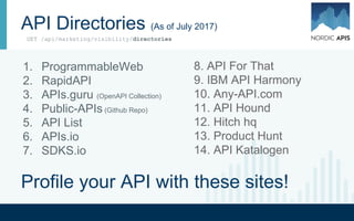 ● https://apis.guru/openapi-directory/
Taken from:
APIs.guru
The Wikipedia of APIs
● https://apis.guru/openapi-directory/
Taken from:
Directory metadata
Essentially, It's a REST API to learn
about REST APIs
 