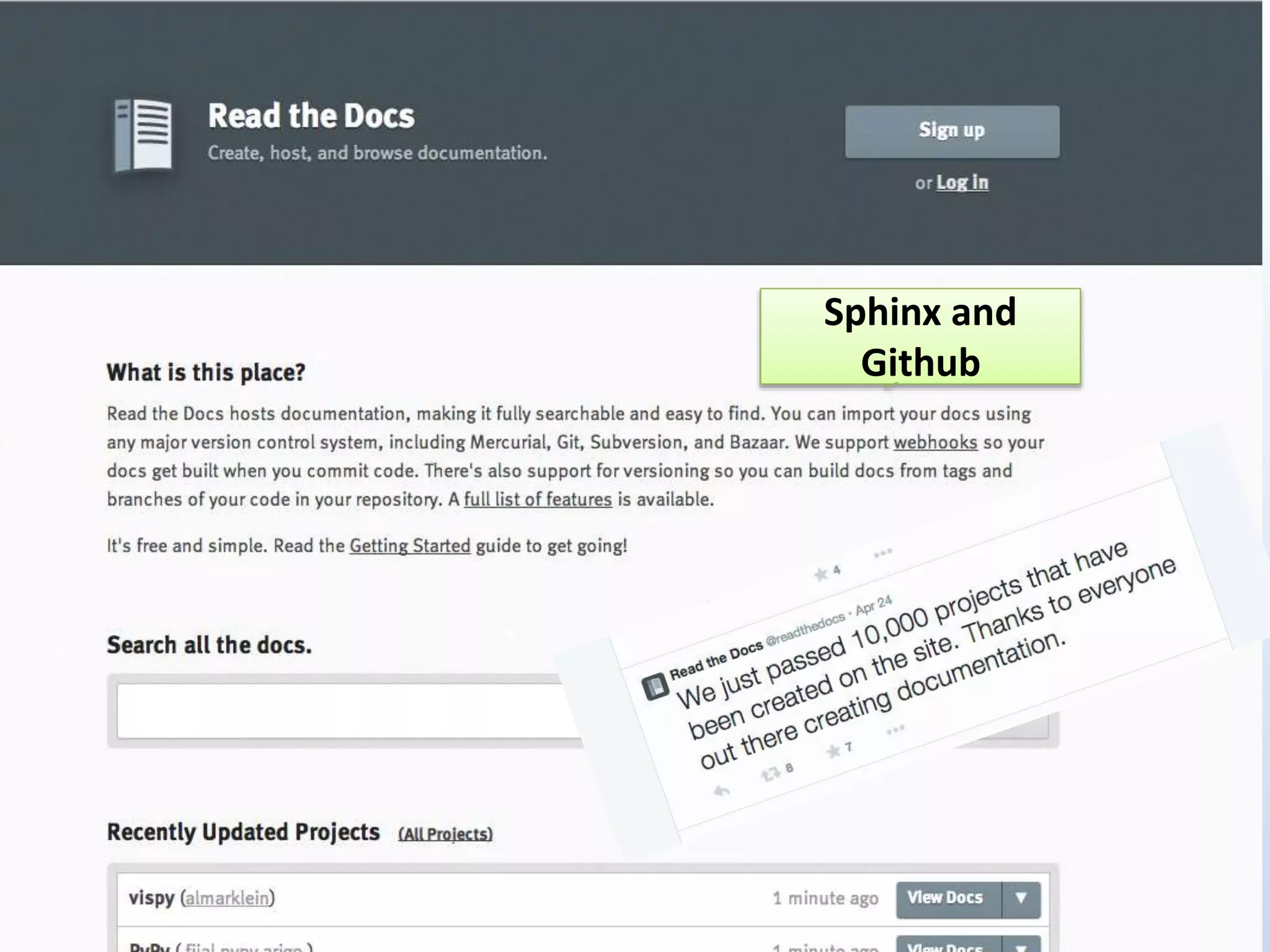 Read the Docs 
Sphinx and 
Github 
 