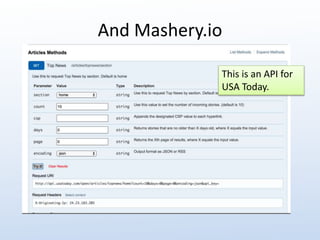 And Mashery.io 
This is an API for 
USA Today. 
 