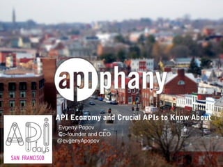 API Economy and Crucial APIs to Know About
Evgeny Popov
Co-founder and CEO
@evgenyApopov
 
