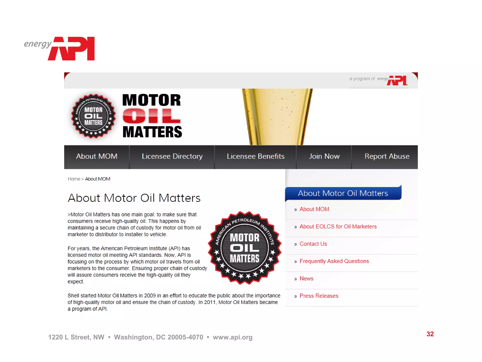 1220 L Street, NW • Washington, DC 20005-4070 • www.api.org   32
 