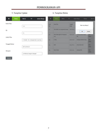 PEMROGRAMAN API
7
5. Tampilan Update 6. Tampilan Delete
 