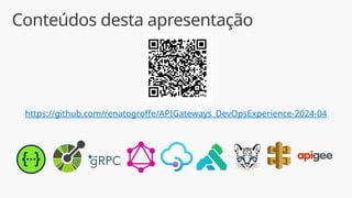 Conteúdos desta apresentação
https://github.com/renatogroffe/APIGateways_DevOpsExperience-2024-04
 