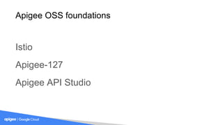 Apigee OSS foundations
Istio
Apigee-127
Apigee API Studio
 