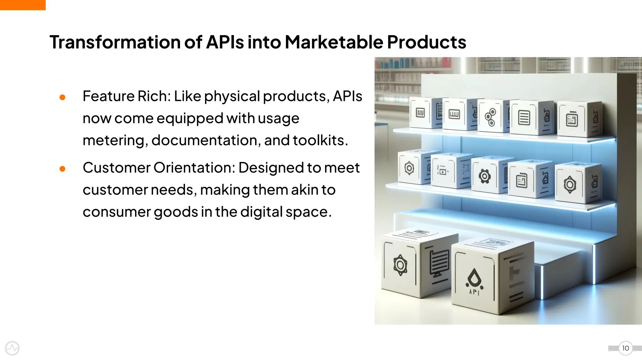 Transformation of APIs into Marketable Products
10
● Feature Rich: Like physical products, APIs
now come equipped with usage
metering, documentation, and toolkits.
● Customer Orientation: Designed to meet
customer needs, making them akin to
consumer goods in the digital space.
 