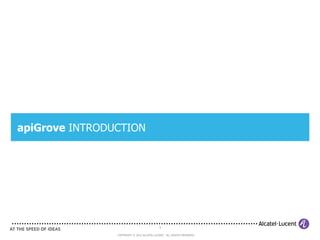 apiGrove INTRODUCTION




                                            4

                COPYRIGHT © 2012 ALCATEL-LUCENT. ALL RIGHTS RESERVED.
 