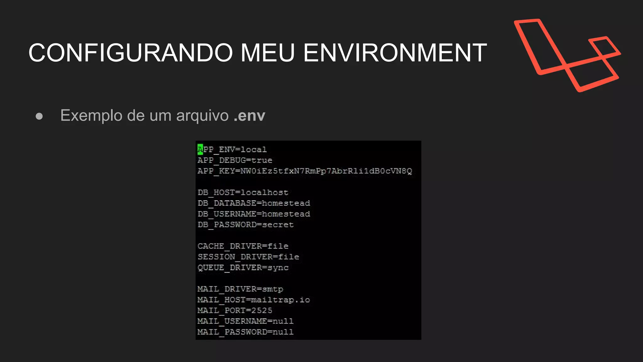 CONFIGURANDO MEU ENVIRONMENT
● Exemplo de um arquivo .env
 