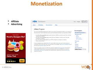 Monetization

•   Affiliate
•   Advertising
 