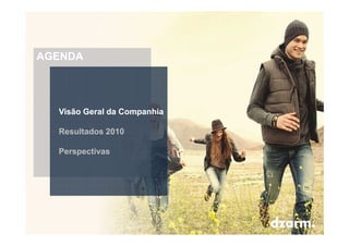 AGENDA




  Visão Geral da Companhia

  Resultados 2010

  Perspectivas




                             3
 