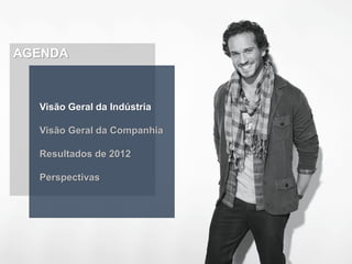 AGENDA



  Visão Geral da Indústria

  Visão Geral da Companhia

  Resultados de 2012

  Perspectivas
 