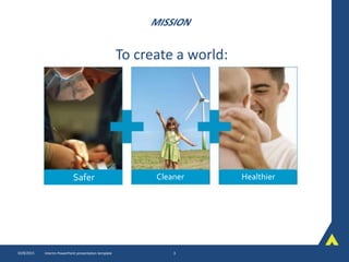 MISSION
10/8/2015 Interim PowerPoint presentation template 3
Safer Cleaner Healthier
To create a world:
 