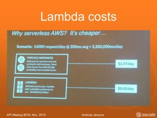 API Meetup BCN, Nov. 2015 Andrzej Jarzyna
Lambda costs
 