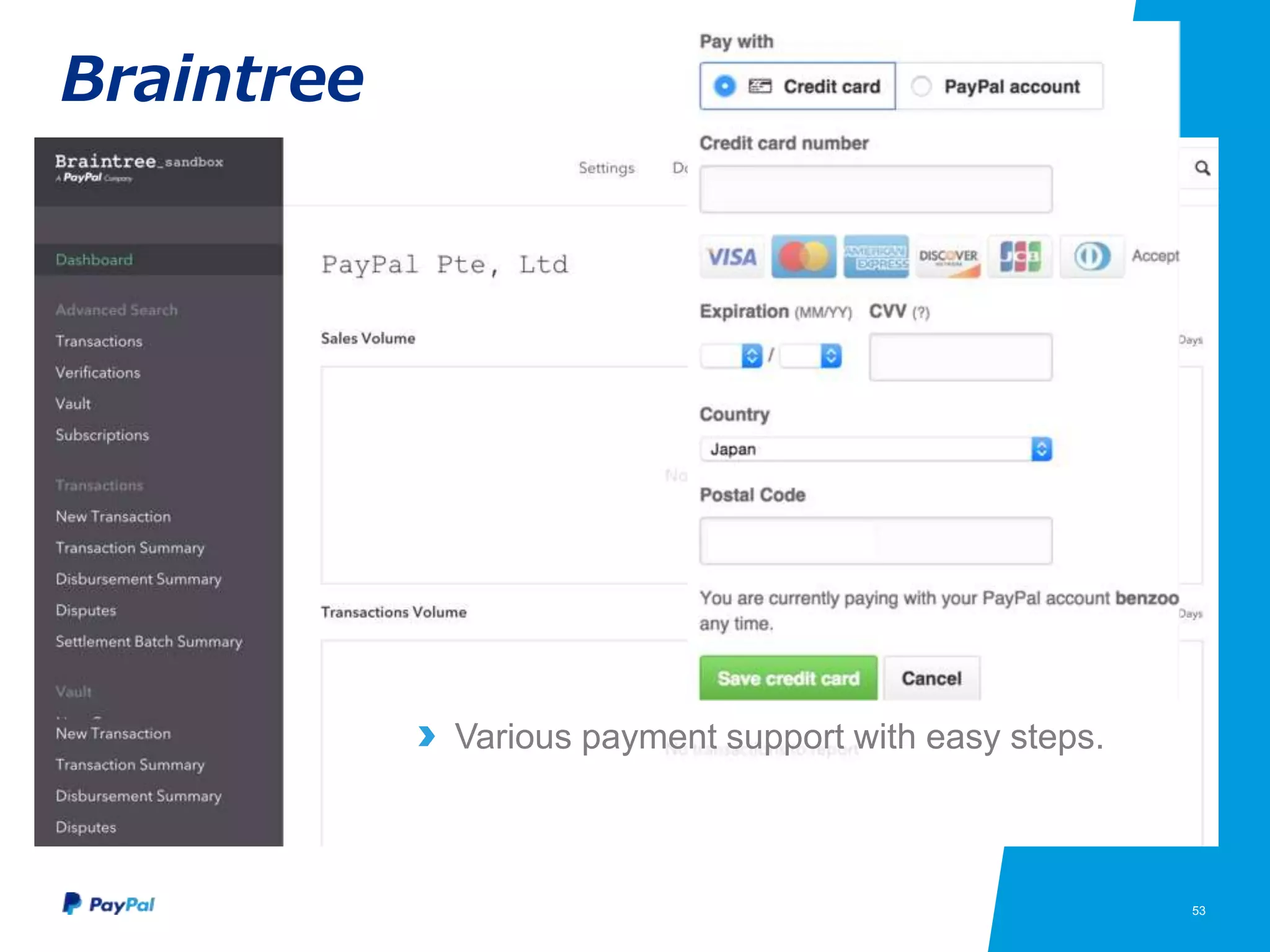53
Braintree
Various payment support with easy steps.
 
