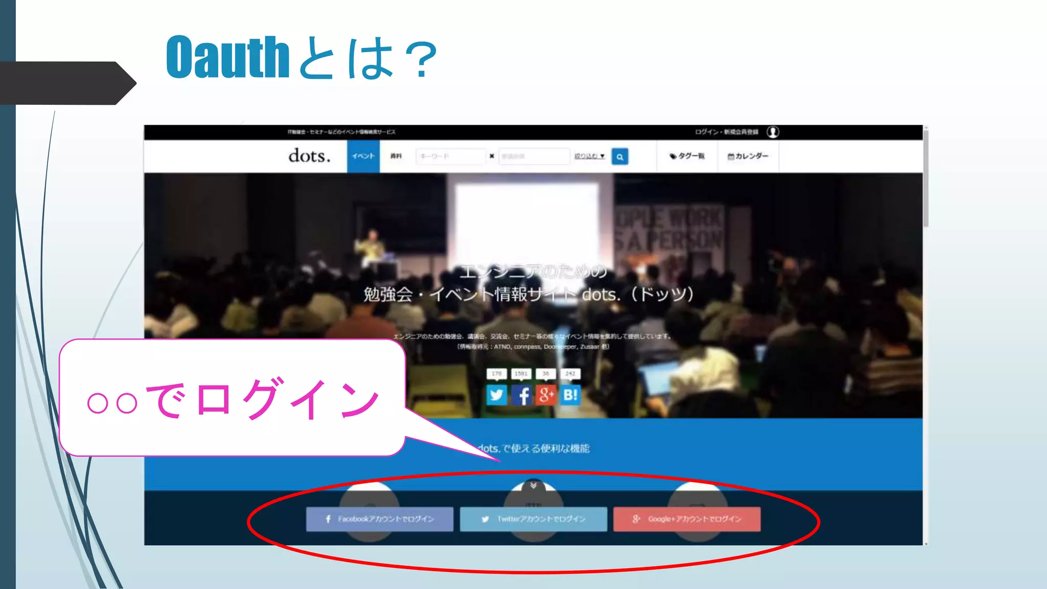 Oauthとは？
○○でログイン
 