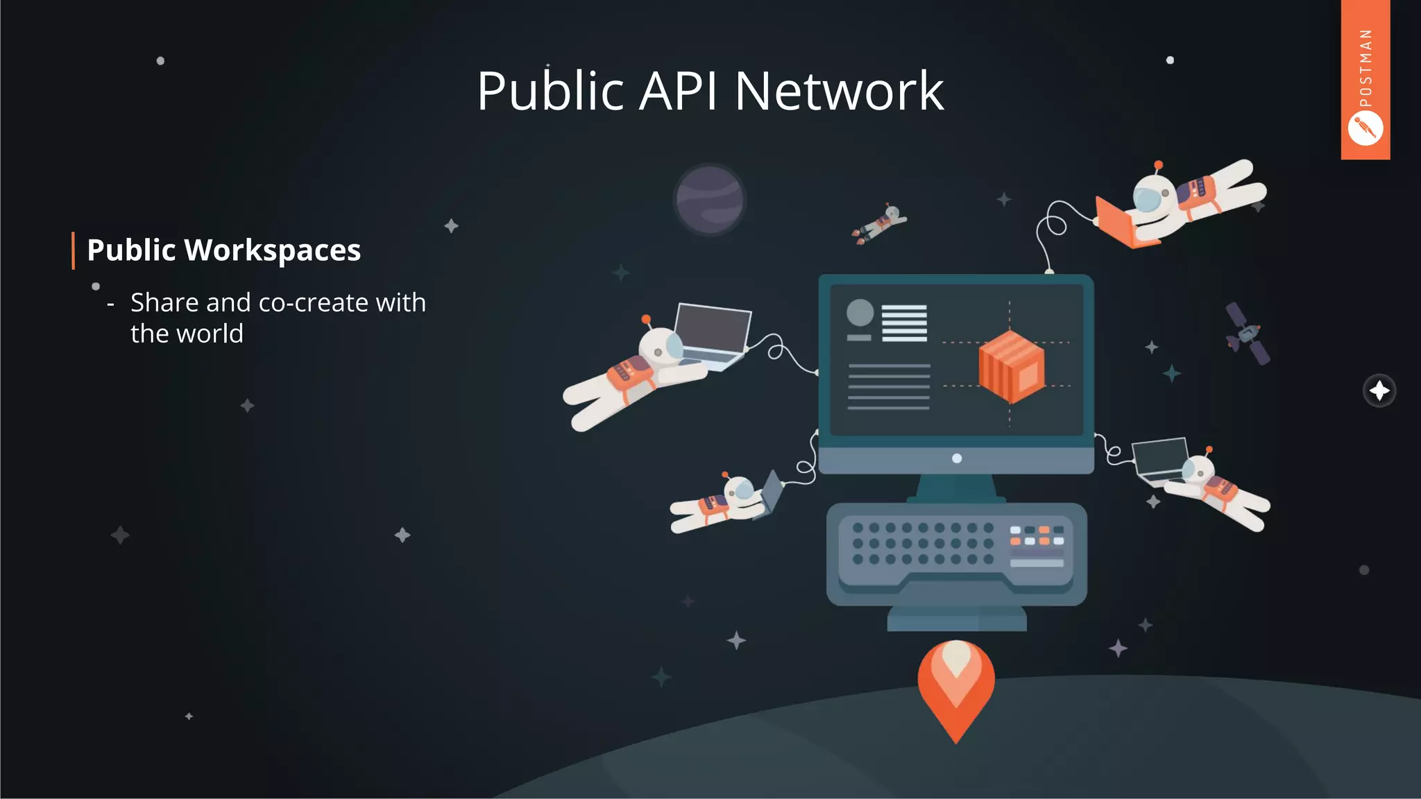 Public API Network
Public Workspaces
- Share and co-create with
the world
 