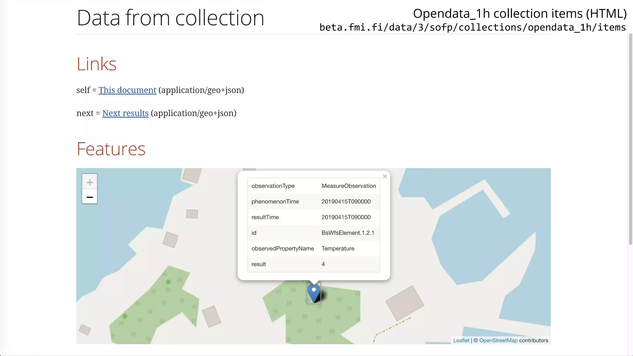 Opendata_1h collection items (HTML)
beta.fmi.fi/data/3/sofp/collections/opendata_1h/items
 
