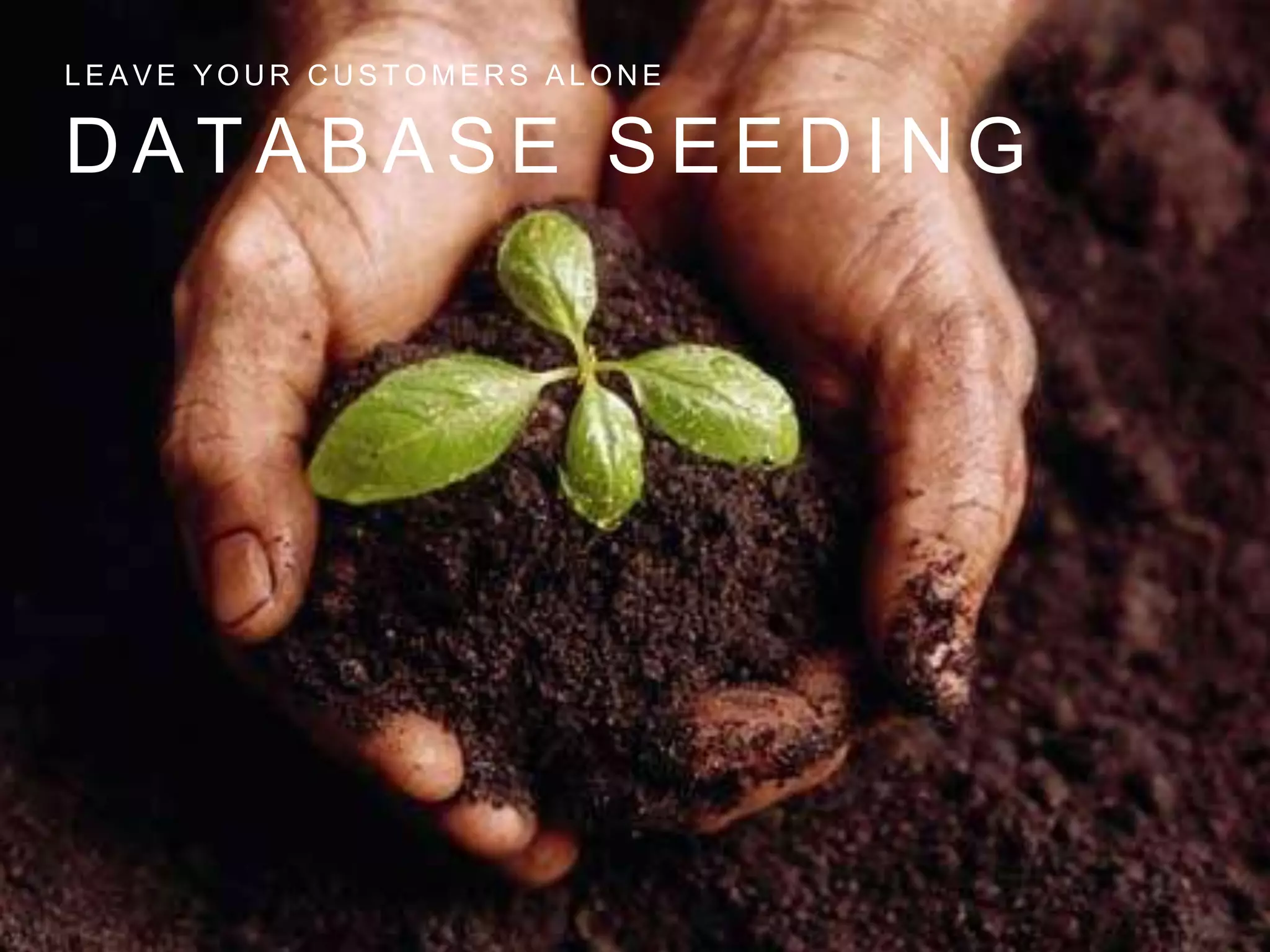 D A T A B A S E S E E D I N G
L E A V E Y O U R C U S T O M E R S A L O N E
 