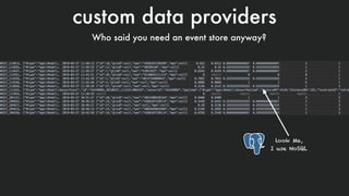 custom data providers
Who said you need an event store anyway?
look Ma,  
I use NoSQL
 