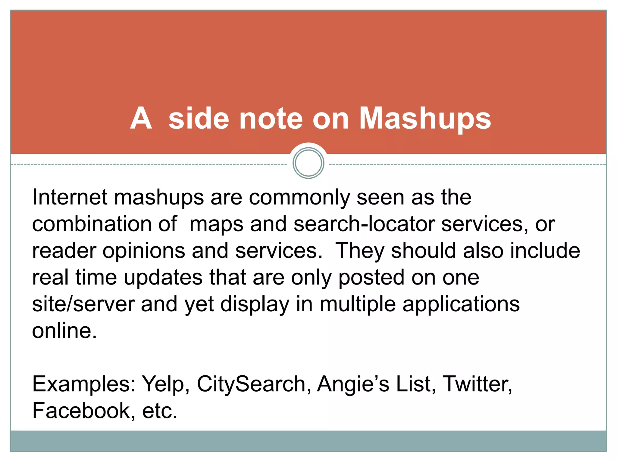  In web 2.0,  APIs have made it easier for users to share and embed files, such as Flickr and this slideshare file that currently embedded on our class blog. 
