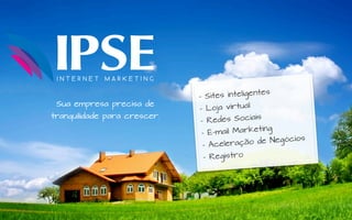 15-Contato e agradecimento
(telefone, email, agradecimento e nome do palestrante)




                                                         - Sites   inteligentes
                             Sua empresa precisa de
                                                         – L  oja virtual
                        tranquilidade para crescer.
                                                          - Re  des Sociais
                                                          - E-m  ail Marketing
                                                                               Negócios
                                                           - Ac eleração de
                                                          - Registro
 