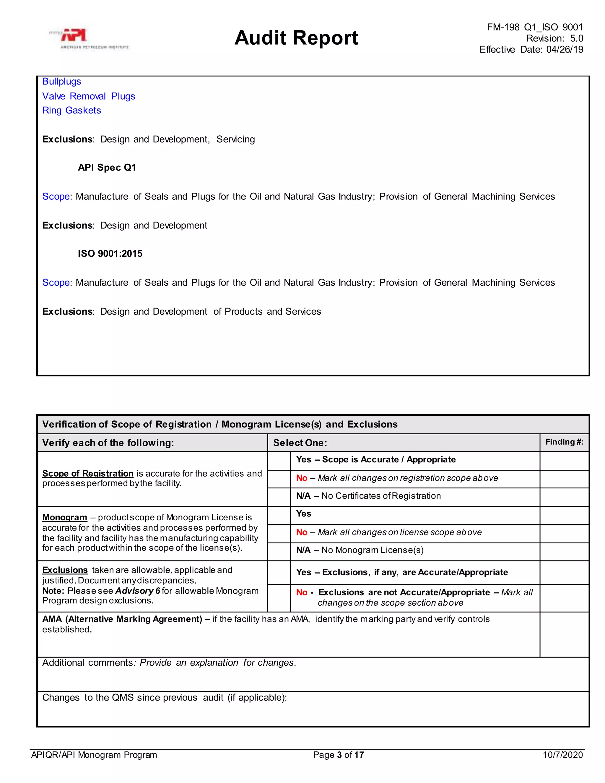Api q1 6 a monogram-iso audit template- blank | DOCX