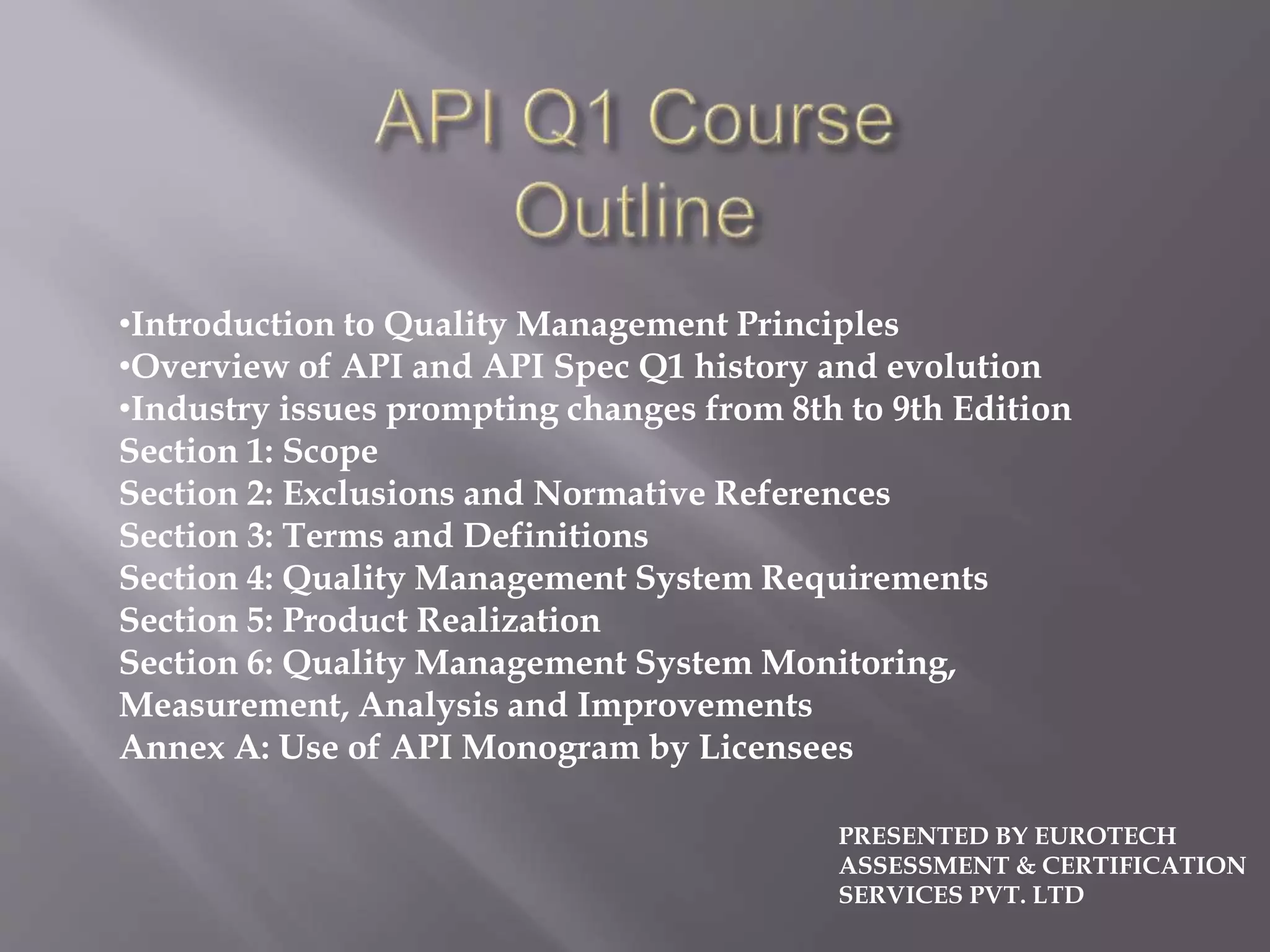 Api q1 9th edition training program | PPTX