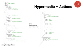 Hypermedia – Actions
minayaleon@gmail.com
Siren
Specification for
representing entities
 