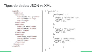 Tipos de dados: JSON vs XML
 