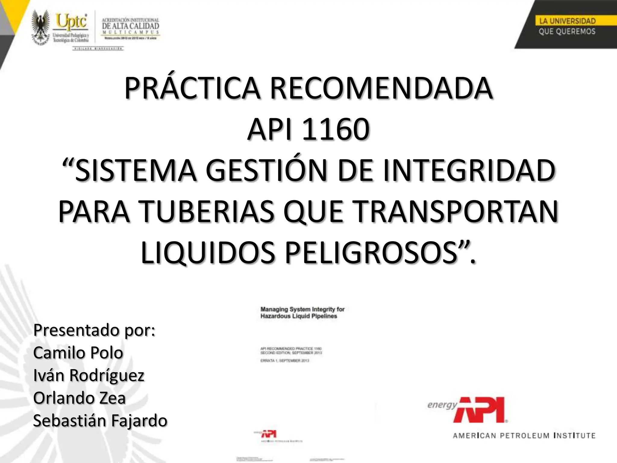 API RP 1160 Presentación para industria petrolera | PPTX