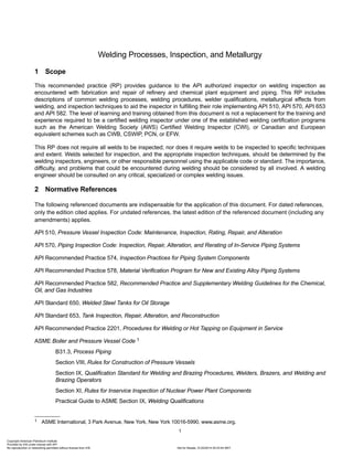 Api rp 577 2nd ed. 2013 welding processes, inspection, and metallurgy ...