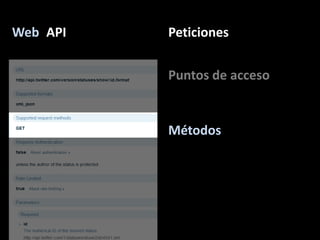 API<br />Web<br />Peticiones<br />Puntos de acceso<br />Métodos<br />