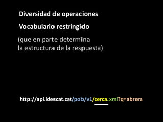 Diversidad de operaciones<br />Vocabulariorestringido<br />(que en parte determina <br />la estructura de la respuesta)<br...