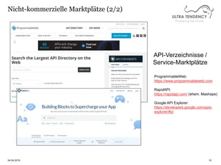 Pioneering the FuturePioneering the Future
Nicht-kommerzielle Marktplätze (2/2)
04.04.2019 15
API-Verzeichnisse /
Service-...