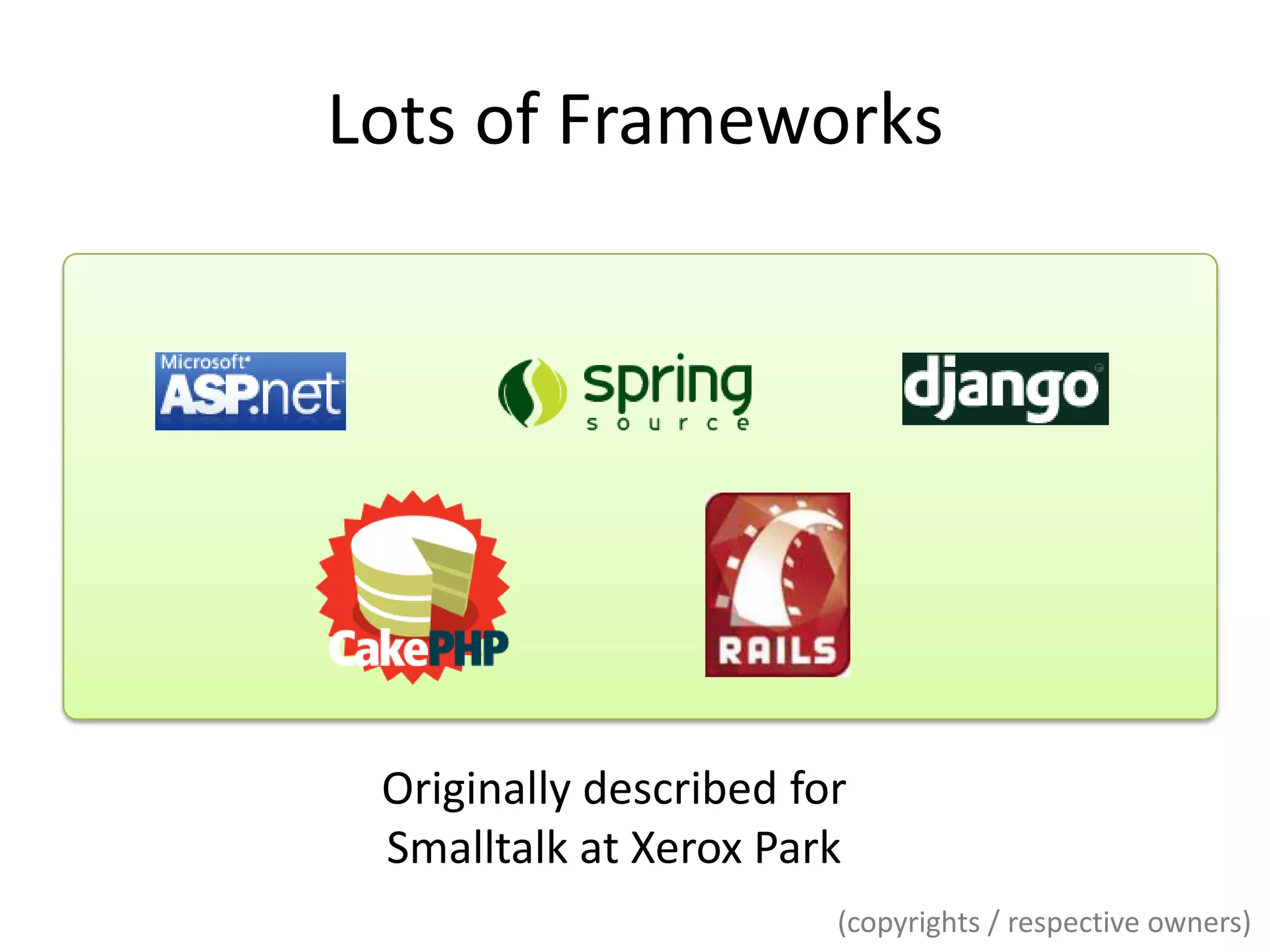 Lots of FrameworksOriginally described for Smalltalk at Xerox Park (copyrights / respectiveowners)