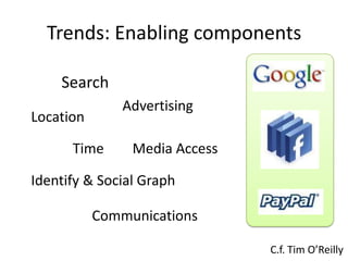 Trends: Enabling components<br />Search<br />Advertising<br />Location<br />Media Access<br />Time <br />Identify & Social...