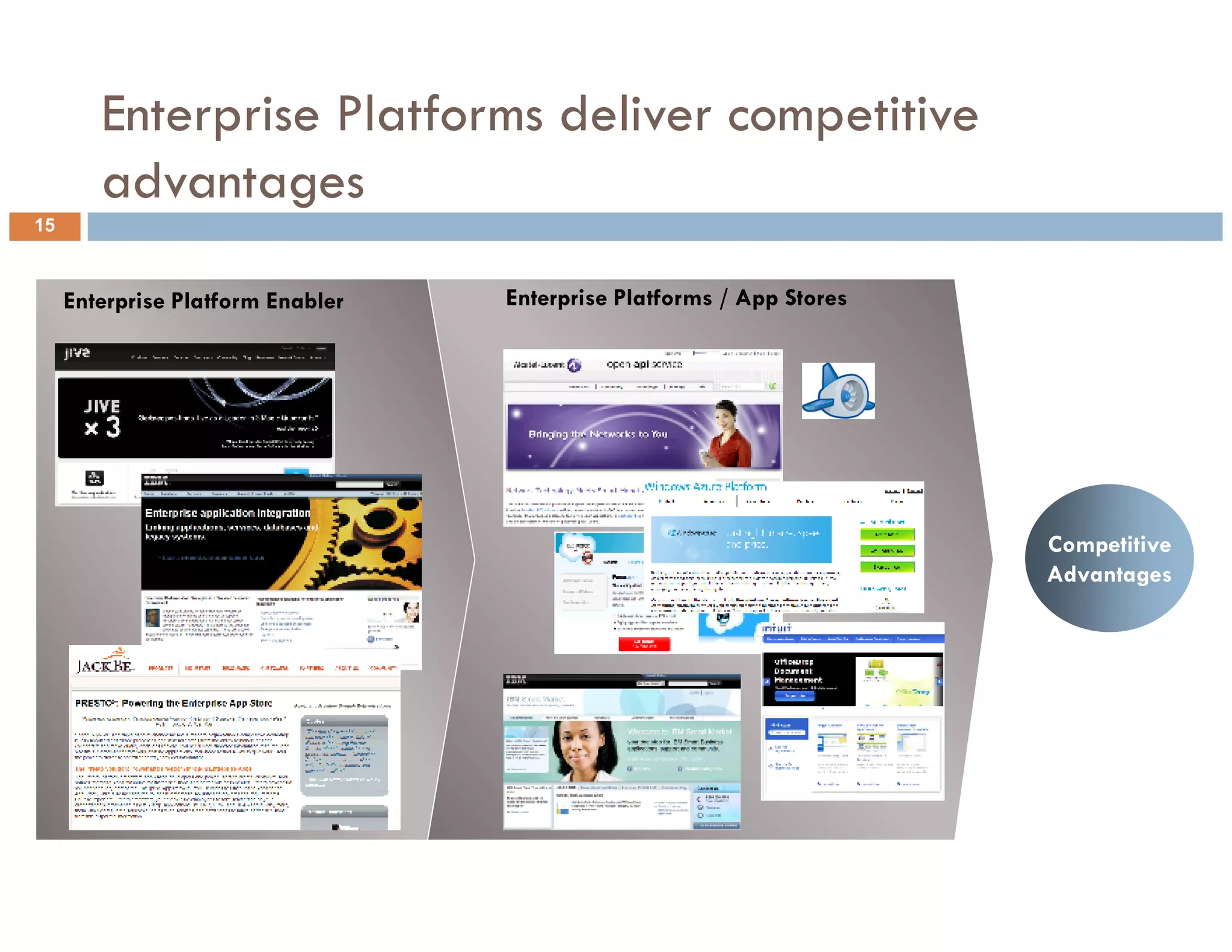 Enterprise Platforms deliver competitive
        advantages
15



     Enterprise Platform Enabler   Enterprise Platforms / App Stores




                                                                       Competitive
                                                                       Advantages
 