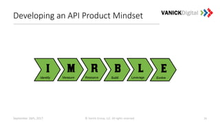 Developing an API Product Mindset
16© Vanick Group, LLC. All rights reserved.September 26th, 2017
 