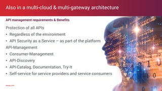 axway.comaxway.com
API management requirements & Benefits
Protection of all APIs
• Regardless of the environment
• API Security as a Service – as part of the platform
API-Management
• Consumer-Management
• API-Discovery
• API-Catalog, Documentation, Try-It
• Self-service for service providers and service consumers
Also in a multi-cloud & multi-gateway architecture
13
 