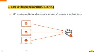 ● API is not geared to handle excessive amount of requests or payload sizes
4. Lack of Resources and Rate Limiting
22
.
.
.
 