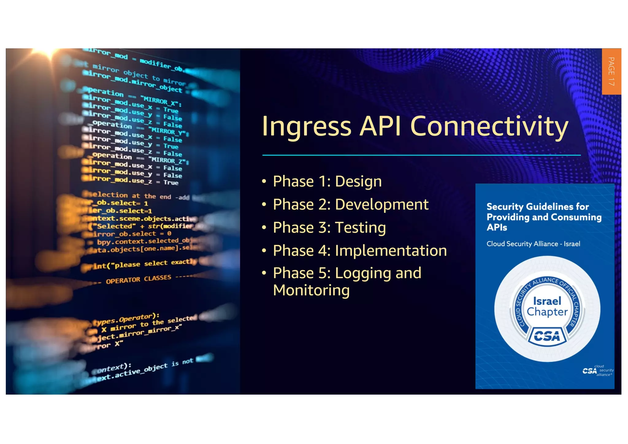 Ingress API Connectivity
• Phase 1: Design
• Phase 2: Development
• Phase 3: Testing
• Phase 4: Implementation
• Phase 5: Logging and
Monitoring
PAGE
17
 