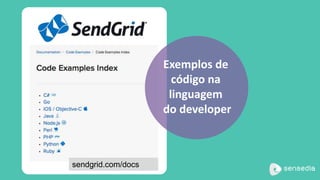 Exemplos de 
código na 
linguagem 
do developer 
sendgrid.com/docs 
 